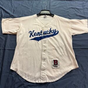 K69. Old School White‎ & Blue Button Down Shirt w/ Kentucky Script (L)